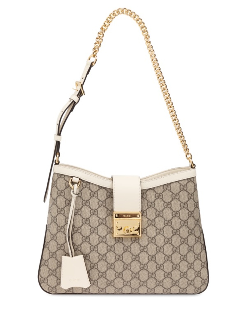 Gucci Beige Ivory GG Supreme Shoulder Bag with Gold Chain NWT - Authentic